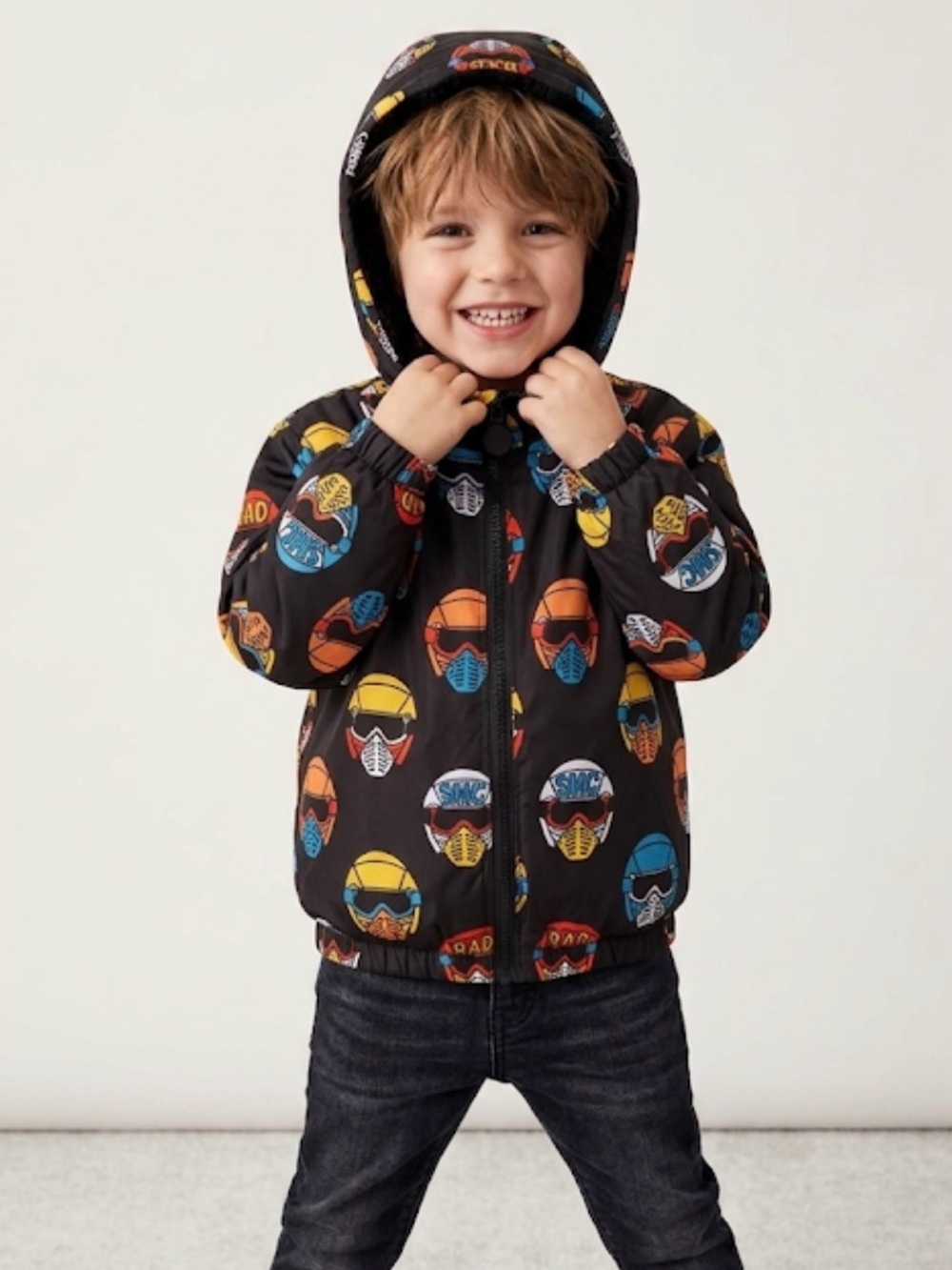 Stella McCartney Kids Black Hooded Jacket with Multicolor Helmet Print